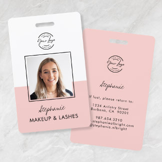 Blush Roze Script Logo Werknemer Foto ID Make-up Badge