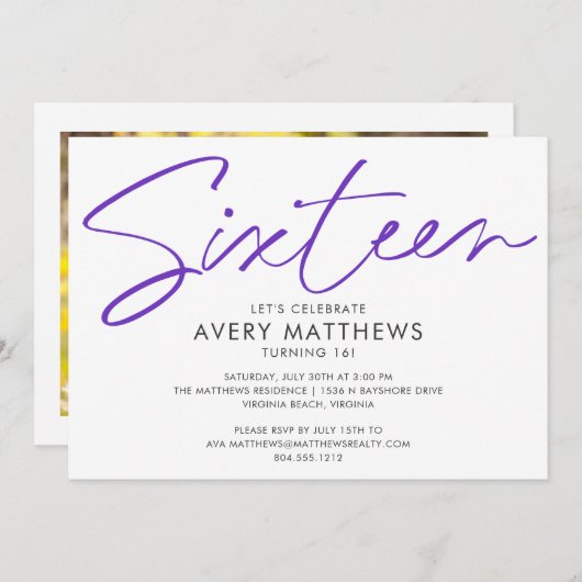 Blush roze Script Modern Sweet 16 Birthday Party Kaart (Voorkant / Achterkant)