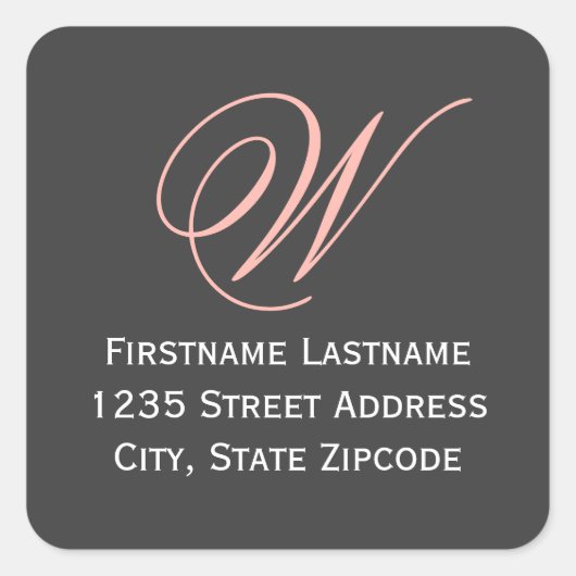 Blush Roze Script Monogram Initiaal Return Address Vierkante Sticker (Voorkant)