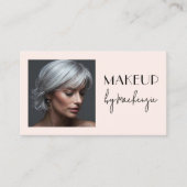 Blush Roze Script QR Code Foto Make-up Visitekaartje (Voorkant)
