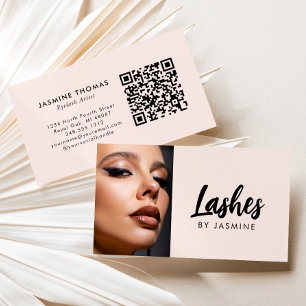 Blush Roze Script QR Code Foto Wimper Artiest Visitekaartje