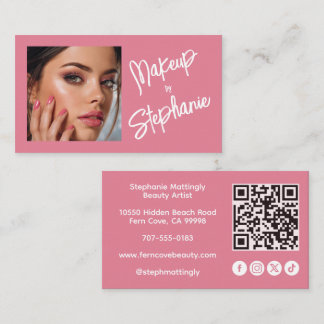 Blush Roze Script Sociale Icon QR Code Foto Make-u Visitekaartje