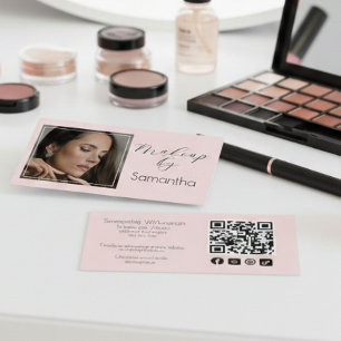 Blush Roze Script Sociale Icon QR Code Foto Make-u Visitekaartje