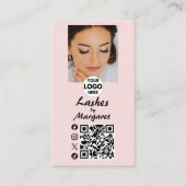 Blush Roze Script Sociale Icon QR Code Foto Wimper Visitekaartje (Voorkant)