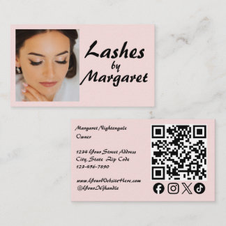 Blush Roze Script Sociale Icon QR Code Foto Wimper Visitekaartje