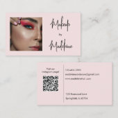 Blush Roze Script Sociale Icoon QR Code Foto Make- Visitekaartje (Voorkant / Achterkant)