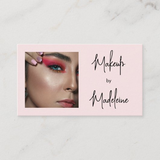 Blush Roze Script Sociale Icoon QR Code Foto Make- Visitekaartje (Voorkant)