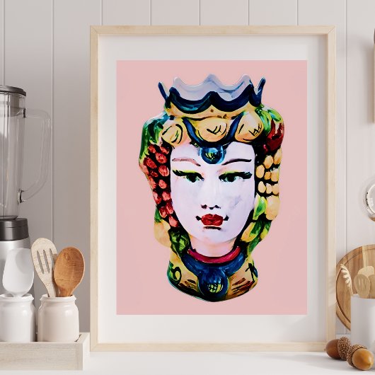 Blush Roze Siciliaanse Vrouw Moor Hoofd Print