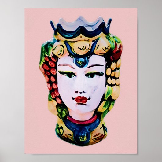 Blush Roze Siciliaanse Vrouw Moor Hoofd Print (Voorkant)