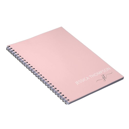 Blush Roze Simple Script Girly Monogram Name Notitieboek (Rechterzijde)