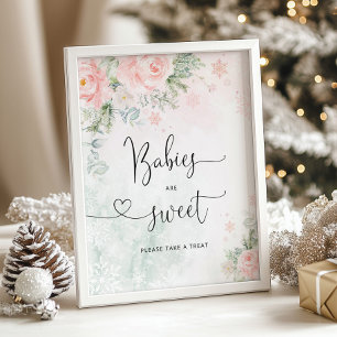 Blush roze sneeuwvlokken Baby's zijn zoet Poster