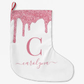 Blush roze sparkle Glitter Drift Monogram Grote Kerstsok (Voorkant)