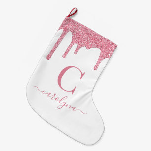 Blush roze sparkle Glitter Drift Monogram Grote Kerstsok