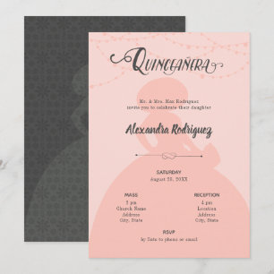 Blush roze & Steel Charro Silhouette Quinceanera Kaart