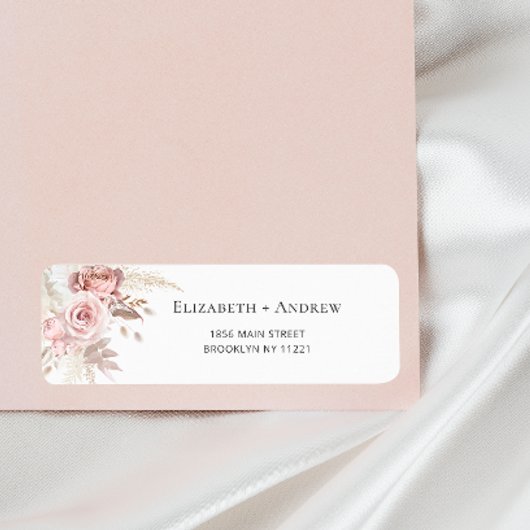 Blush Roze Stoffig Roos Bloemen Retouradres Etiket
