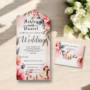 Blush Roze Stoffig Roos Bruid Bruidegom Bloemen br All In One Uitnodiging