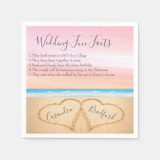 Blush Roze Strand Bruiloft 2 Harten Zand Leuke Fei Servet (Voorkant)