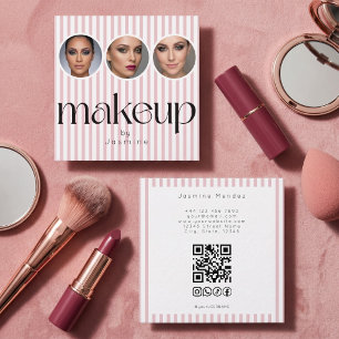 Blush Roze Streep 3 Foto MUA QR Code Socials Vierkante Visitekaartje