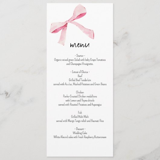 Blush roze strik en bloemen Menukaart aangepaste n (Voorkant)