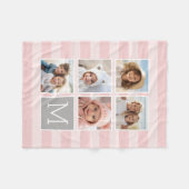 Blush roze stripes - 5 fotocollage monogram fleece deken (Voorkant (Horizontaal))