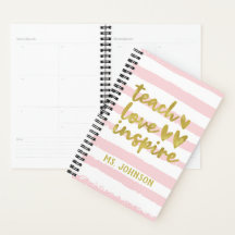 Blush roze stripes Gold Foil | Cute Teacher