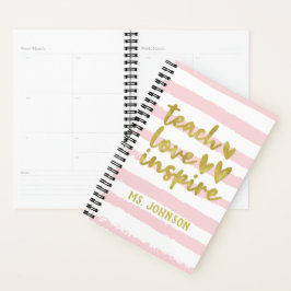 Blush roze stripes Gold Foil | Cute Teacher Planner