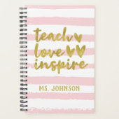 Blush roze stripes Gold Foil | Cute Teacher Planner (Voorkant)