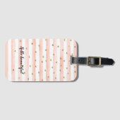Blush roze stripes Gold Hearts Bagagelabel (Voorkant (horizontaal))