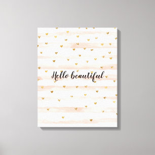 Blush roze stripes Gold Hearts Canvas Afdruk
