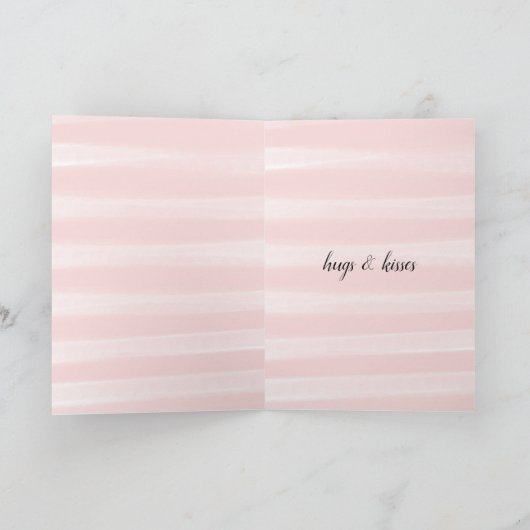 Blush roze stripes Gold Hearts Feestdagen Kaart (Binnen)