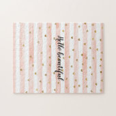 Blush roze stripes Gold Hearts Legpuzzel (Horizontaal)