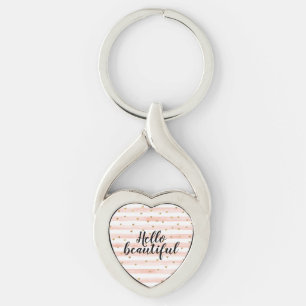 Blush roze stripes Gold Hearts Sleutelhanger