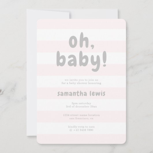 Blush roze stripes Light Grey Oh Baby Girl Shower Kaart (Voorkant)