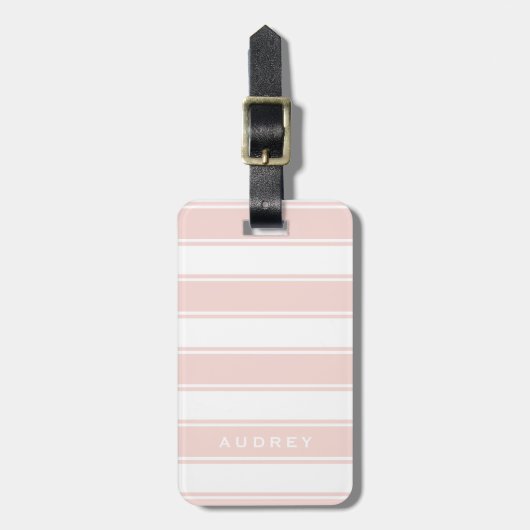 Blush roze stripes & monogram | Moderne minima Bagagelabel (Voorkant verticaal)