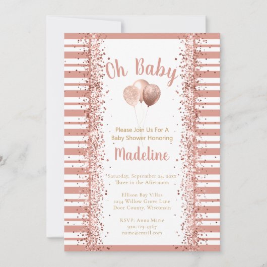Blush roze stripes Oh Baby shower Kaart (Voorkant)
