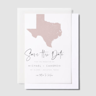 Blush Roze Texas Kaart Minimalistische Save the Da Vellum Uitnodigingen