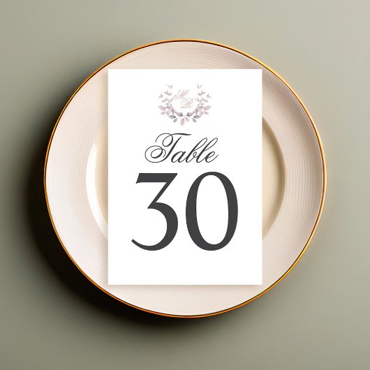 Blush Roze Trouwtafel Nummer Monogram Motief Kaart