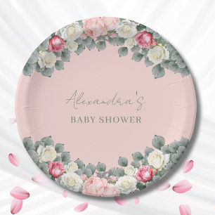 Blush Roze Tuin Rozen Baby shower Papieren Bordje