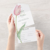 Blush roze tulp solo modern diner all in one uitnodiging (Afscheurbaar)