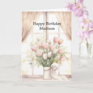 Blush roze tulpen bloemenverjaardag kaart