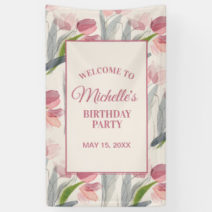 Blush roze Tulps Floral Birthday Party Welcome Ba Spandoek