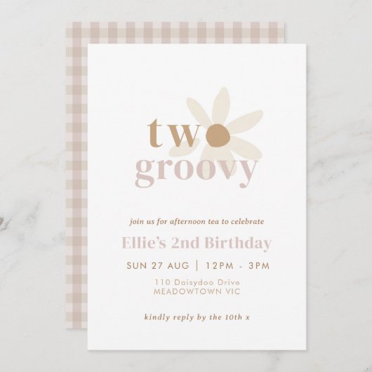 Blush roze "Two Groovy" Boho Daisy 2e verjaardag Kaart (Voorkant / Achterkant)