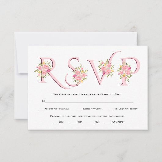 Blush roze typografie en roze rozen RSVP-kaart RSVP Kaartje (Voorkant)