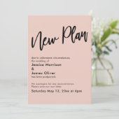 Blush Roze Uitgestelde Bruiloft Nieuw Plan Update Kaart (Staand voorkant)