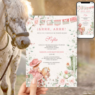 Blush Roze Vaquerita Eerste Rodeo Verjaardag Meisj Kaart