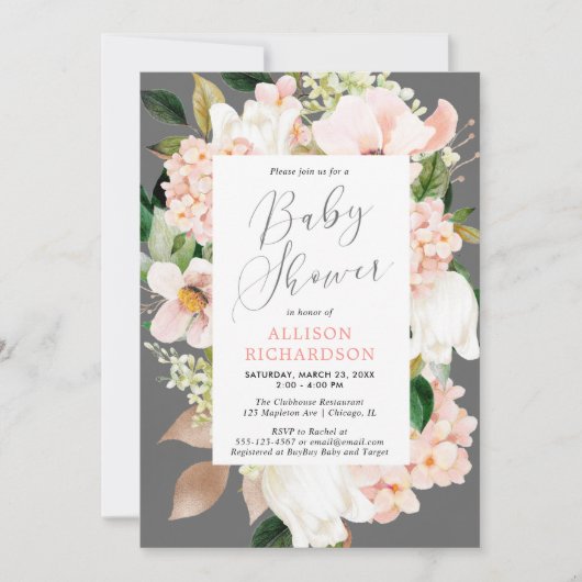 Blush roze veer baby shower kaart (Voorkant)