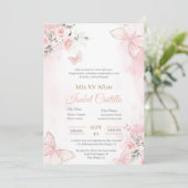 Blush Roze vlinder Quinceanera uitnodiging (Staand voorkant)