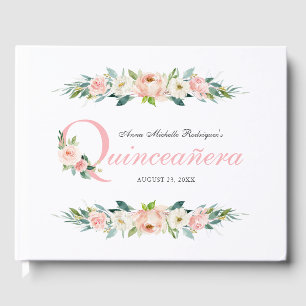 Blush Roze Vrouwelijke Bloemen Quinceanera Gastenboek