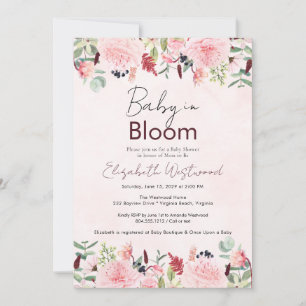 Blush Roze Waterverf Baby in Bloom Baby shower Kaart