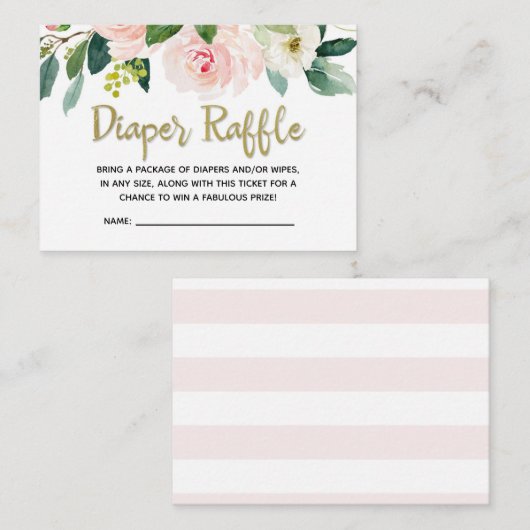 Blush Roze Waterverf Baby shower Dappere Raffle Informatiekaartje (Voorkant / Achterkant)